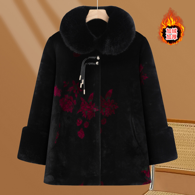 奶奶冬装棉衣毛领加绒加厚中老年女装保暖棉袄外套妈妈装中式棉服