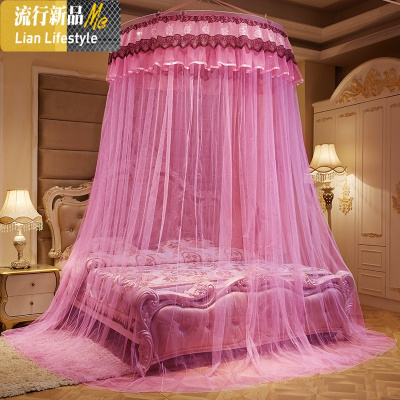 圆顶吊顶蚊帐公主风欧式宫廷吊挂式1.8m床幔床帐家用免安装帐子 三维工匠