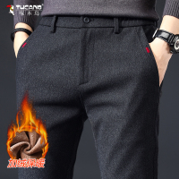 啄木鸟春秋新款磨毛休闲裤男士宽松直筒长裤秋冬新款带绒保暖裤子