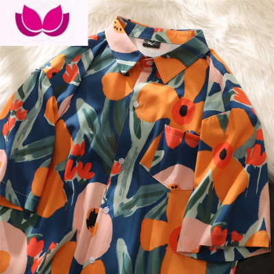 七斓花衬衫男短袖夏威夷休闲夏季薄款潮流宽松衬衣oversize情侣五分袖