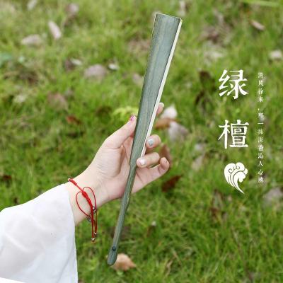 绿玉檀折扇巴西神木绿色木头扇子绿檀檀香清香扇空白宣纸扇男扇三维工匠9寸绿檀竹芯(配宣纸扇面)
