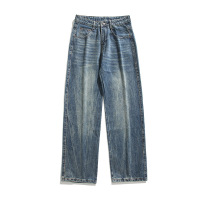 牛仔裤男宽松直筒港风牛仔裤男基础款百搭多色松紧水洗拖地裤