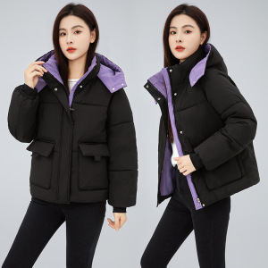 羽绒棉衣女外套2024新款连帽面包服百搭冬装韩版宽松短款时尚棉服