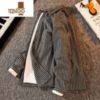 YANXU条纹衬衫男感日系复古痞帅潮牌ins秋季长袖休闲衬衣薄款外套