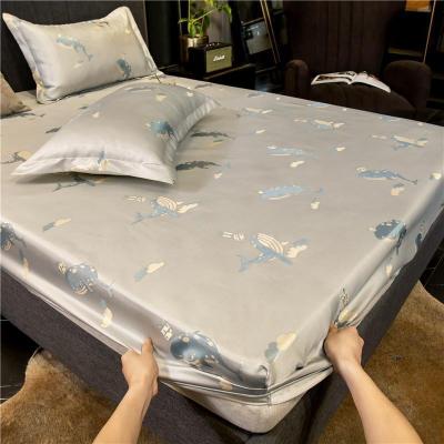 美帮汇冰丝凉席床笠款提花软席子三件套可水洗可折叠1.8床单1.5席子夏季