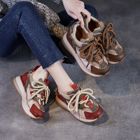 真皮复古老爹鞋新款厚底休闲运动鞋女款烫钻红色鞋子