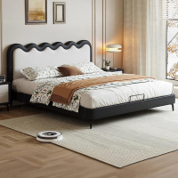 香奈儿头层牛皮床主卧次卧双人大床实木真皮极简婚床