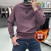 秋冬吊染烧花刺绣冬季圆领加绒加厚保暖卫衣冬男士长袖体恤衫