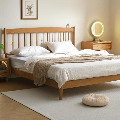 全友家居北欧原木风实木床卧室樱桃木双人床2024新款温莎床