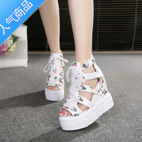 SUNTEK2022夏季新款松糕底内增高凉鞋厚底坡跟超高跟11cm碎花鱼嘴女鞋潮