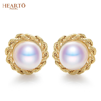 海瞳18k金日本海水珍珠耳钉（暖阳）7-7.5mm正圆珍珠耳钉女耳钉珍珠耳饰送恋人