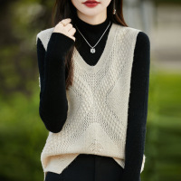 秋季新女式针织马甲套头背心坎肩V领提花宽松安迪绒厂家