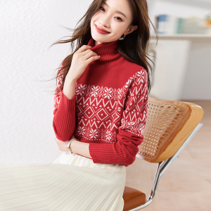 免费试穿 加厚高领100纯羊毛衫新款高领提花修身韩版针织打底毛衣厚针织上衣服打底衫秋冬内搭大码显瘦洋气打底衫女