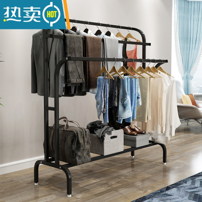敬平阳台简易晒衣架落地双杆式晾衣架家用卧室内挂衣架户外可拆卸架子 150cm长黑色
