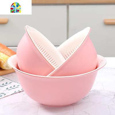 双层洗菜篮加厚厨房沥水篮子客厅家用水果盘漏盆 FENGHOU e[新加厚双层]时尚苹果绿双层二件套(大号+大号