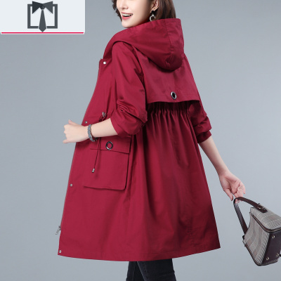 SUNTEK红色风衣女中长款英伦风小个子春秋装2021年新款韩版大衣女士外套风衣
