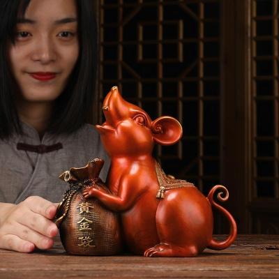 家柏饰(CORATED)铜金钱鼠生肖摆件全铜老鼠客厅家居装饰鼠年贺岁礼品