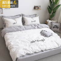 简约棉刺绣水洗棉四件套流苏花边色美式公主风棉床上用品 三维工匠